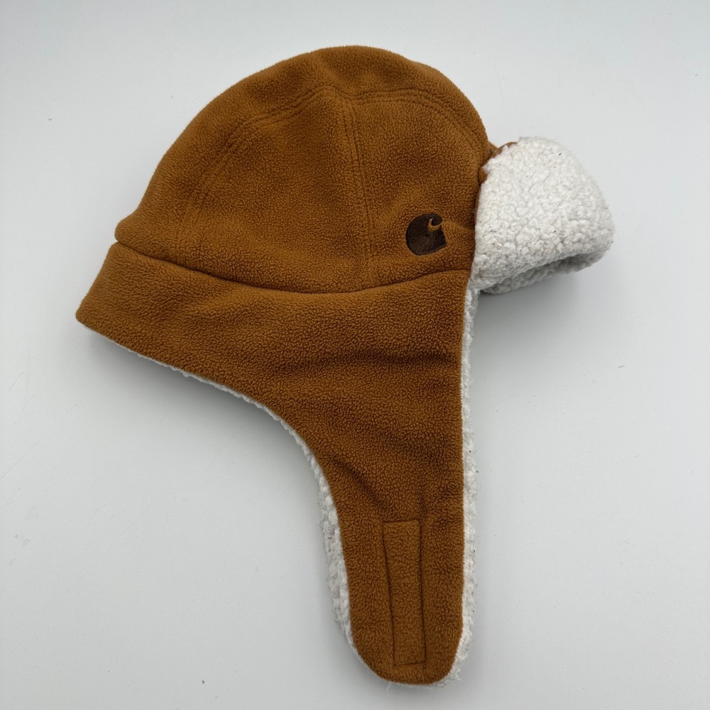 Carhartt Trapper Hat Kids Infant/Toddler Brown Fleece Sherpa Lined Little Bubba - Picture 2 of 13